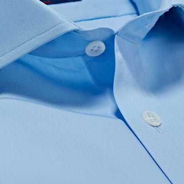 Classic Fit Plain Ice Blue Cotton Poplin Shirt with Cut-away Collar & Double Cuff