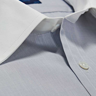 Classic Fit Plain Light Grey End-on-End Cotton Shirt with Classic Collar & Double Cuff