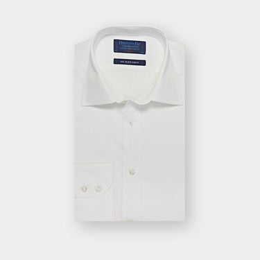 Classic Fit Plain White Sea Island Quality Cotton Poplin Shirt with Classic Collar & Two Button Cuff