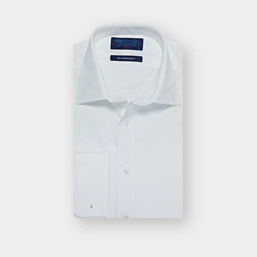 Classic Fit Plain White Sea Island Quality Cotton Poplin Shirt with Classic Collar & Double Cuff