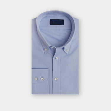 Classic Fit Plain Light Blue Oxford Cotton Shirt with Button Down Collar & Two Button Cuff