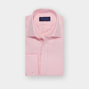 Classic Fit Plain Pink Herringbone Cotton Shirt with Classic Collar & Double Cuff