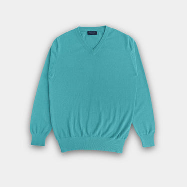 Ocean Blue V-Neck Cashmere Sweater