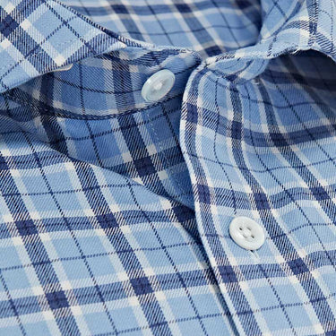 Contemporary Fit Light Blue Check Brushed Cotton Shirt with Cut-away Collar & Two Button Cuff