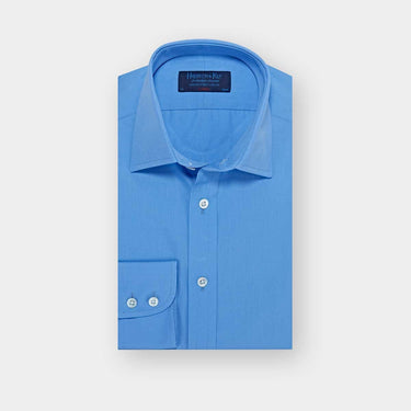 Classic Fit Plain Deep Blue Cotton Poplin Shirt with Classic Collar & Two Button Cuff