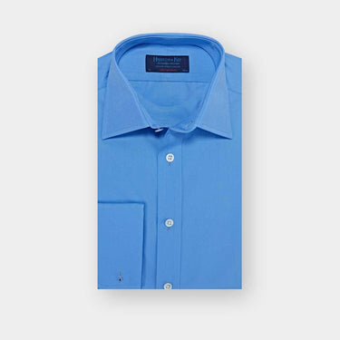 Contemporary Fit Plain Deep Blue Cotton Poplin Shirt with Classic Collar & Double Cuff