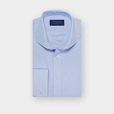 Classic Fit Sky Blue Hairline Stripe Cotton Poplin Shirt with Cut-away Collar & Double Cuff