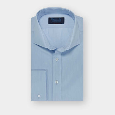 Contemporary Fit Sky Blue Hairline Stripe Cotton Poplin Shirt with Cut-away Collar & Double Cuff