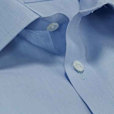 Contemporary Fit Sky Blue Hairline Stripe Cotton Poplin Shirt with Classic Collar & Two Button Cuff