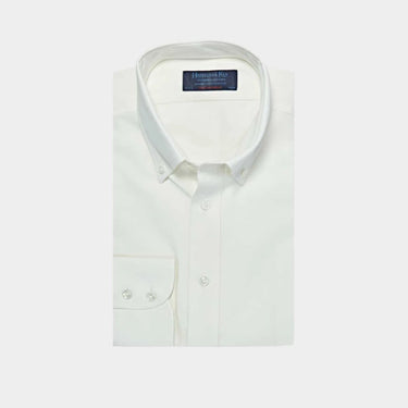 Contemporary Fit Brushed White Cotton Shirt with Button Down Collar & Two Button Cuff