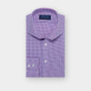 Contemporary Fit Lilac & Blue Grid Check Cotton Shirt with Cut-away Collar & Two Button Cuff