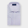 Contemporary Fit Pink & Light Blue Grid Check Cotton Shirt with Classic Collar & Double Cuff