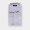 Contemporary Fit Wine & Blue Grid Check Cotton Shirt with Classic Collar & Double Cuff