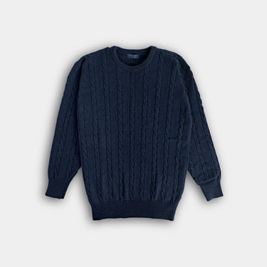 Navy Crew Neck Cable Knit Cashmere Sweater