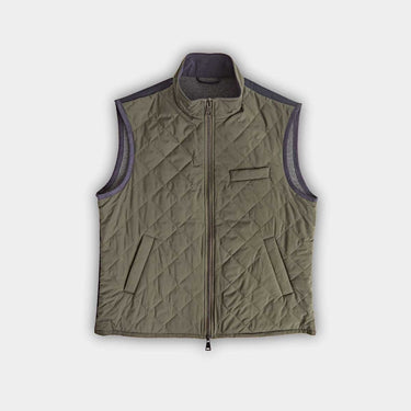 Olive Quilted Gilet with Navy Knitted Back