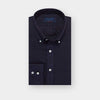 Contemporary Fit Plain Navy Linen Shirt with Button Down Collar & Two Button Cuff