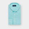 Contemporary Fit Plain Aqua Linen Shirt with Button Down Collar & Two Button Cuff