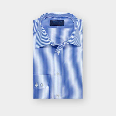 Contemporary Fit Blue Medium Bengal Stripe Cotton Shirt with Classic Collar & Two Button Cuff