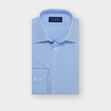 Contemporary Fit Plain Sky Blue Cotton Poplin Shirt with Classic Collar & Two Button Cuff