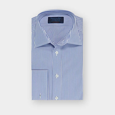 Contemporary Fit Blue Medium Bengal Stripe Cotton Poplin Shirt with Classic Collar & Double Cuff