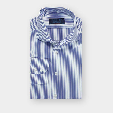 Contemporary Fit Blue Medium Bengal Stripe Cotton Poplin Shirt with Cut-away Collar & Two Button Cuff