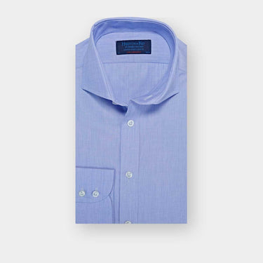 Contemporary Fit Blue End-on-End Cotton Shirt with Cut-away Collar & Two Button Cuff