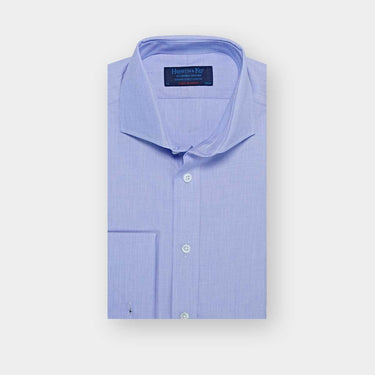 Contemporary Fit Blue End-on-End Cotton Shirt with Cut-away Collar & Double Cuff