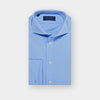 Contemporary Fit Plain Sky Blue Cotton Poplin Shirt with Cut-away Collar & Double Cuff