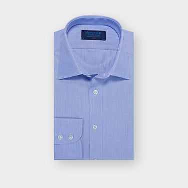 Classic Fit Plain Blue End-on-End Cotton Shirt with Classic Collar & Two Button Cuff