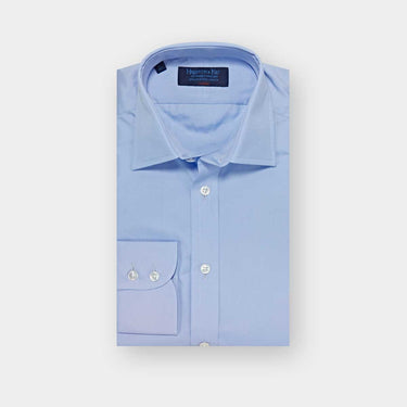 Classic Fit Plain Sky Blue Cotton Poplin Shirt with Classic Collar & Two Button Cuff