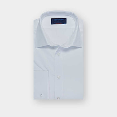 Contemporary Fit Plain White Cotton Poplin Shirt with Classic Collar & Double Cuff