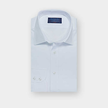 Classic Fit Plain White Cotton Poplin Shirt with Classic Collar & Two Button Cuff