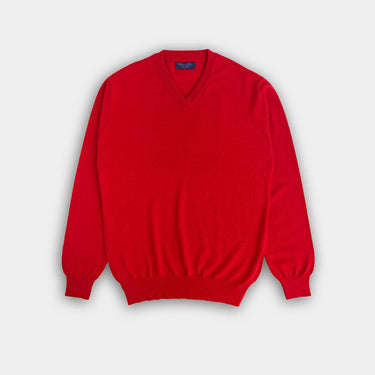 Red V-Neck Cashmere Sweater