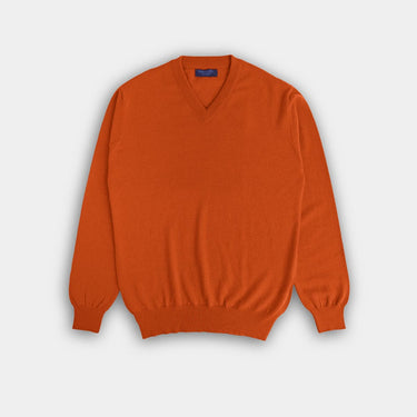 Burnt Orange V-Neck Cashmere Sweater