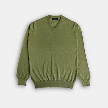 Olive Green V-Neck Cashmere Sweater