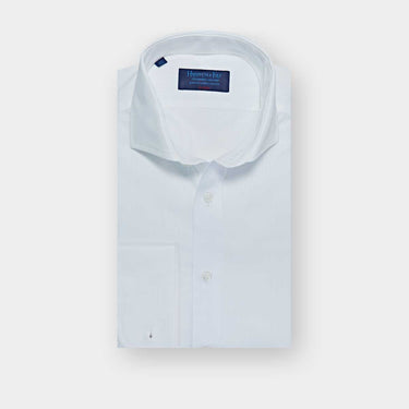 Classic Fit Satin Stripe White-on-White Cotton Shirt with Cut-away Collar & Double Cuff