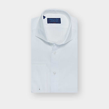 Classic Fit Satin Stripe White-on-White Cotton Shirt with Cut-away Collar & Double Cuff