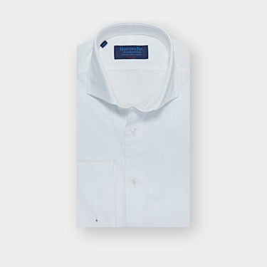 Classic Fit Satin Stripe White-On-White Cotton Shirt with Cut-away Collar & Double Cuff