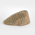 Beige, Navy & Red Houndstooth Check Wool Flat Cap