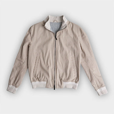 Beige Stripe Cotton Doria Lightweight Bomber Jacket