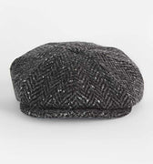 Black & Grey Heavyleight Herringbone Donegal Tweed Woollen Gatsby Cap