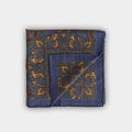 Blue & Gold Bird Motif Wool & Silk Blend Pocket Square