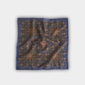 Blue & Gold Bird Motif Wool & Silk Blend Pocket Square