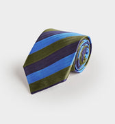 Blue, Green & Navy Block Stripe Silk Tie