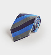 Blue, Grey & Navy Block Stripe Silk Tie