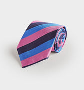 Blue, Pink & Navy Block Stripe Silk Tie