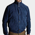 Blue Real Leather Suede Deck Bomber Jacket