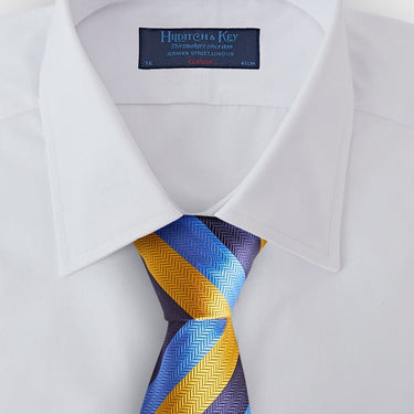 Blue, Yellow & Navy Block Stripe Silk Tie