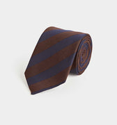 Brown Block Stripe Wool & Silk Blend Tie