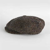 Brown Large Herringbone Donegal Tweed Pure Wool Gatsby Cap